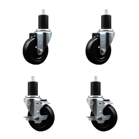 Service Caster 4'' Soft Rubber Wheel Swivel 1-3/4'' Expanding Stem Caster Set 2 Brakes, 4PK SCC-EX20S414-SRS-2-TLB-2-134